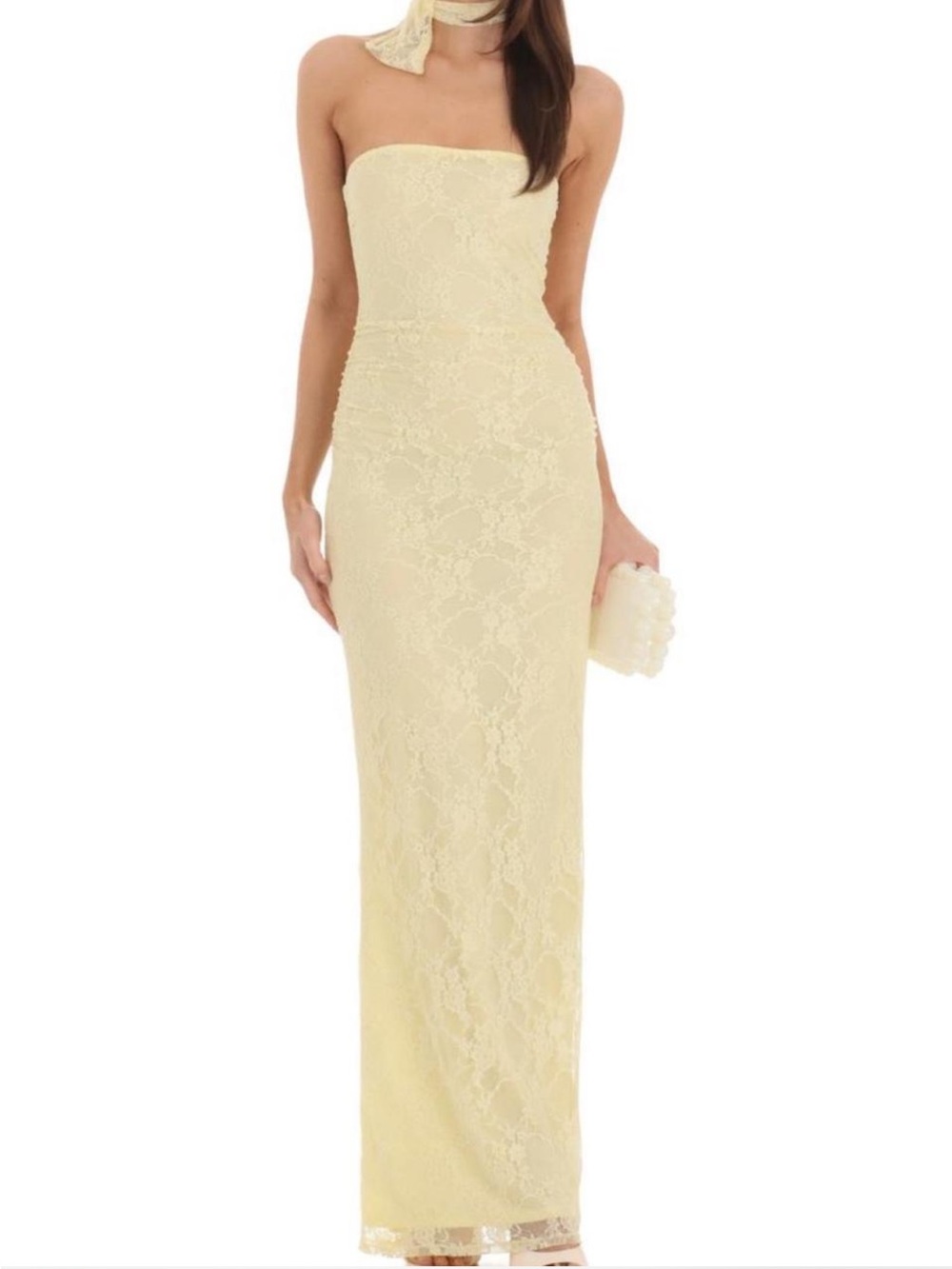 Lucy in the Sky Strapless Lace Column Dress in Cream